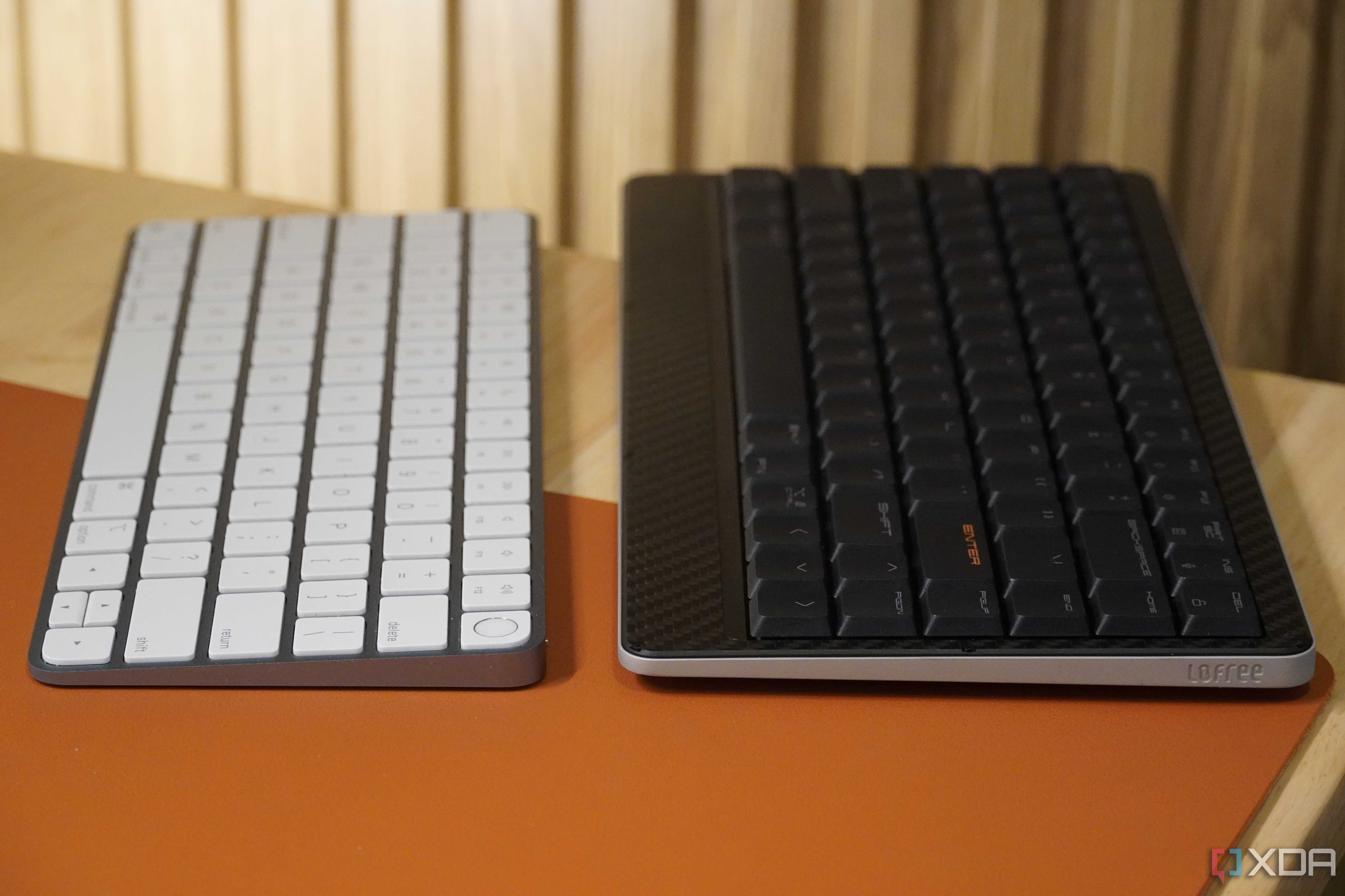 A comparison between the Lofree Edge and Magic Keyboard.