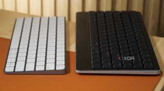 A comparison between the Lofree Edge and Magic Keyboard.