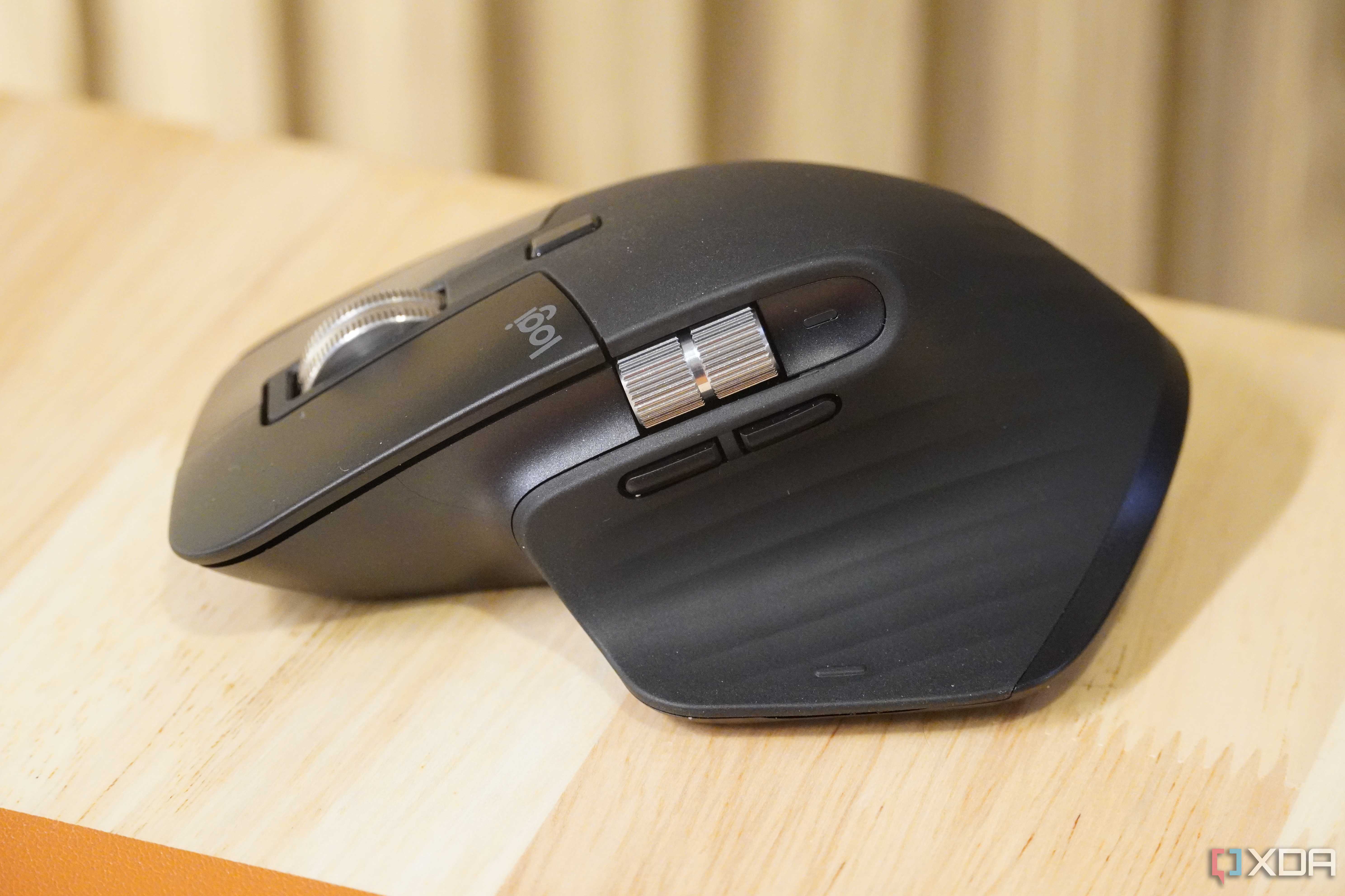 A side view of the MX Master 3S on a desk.