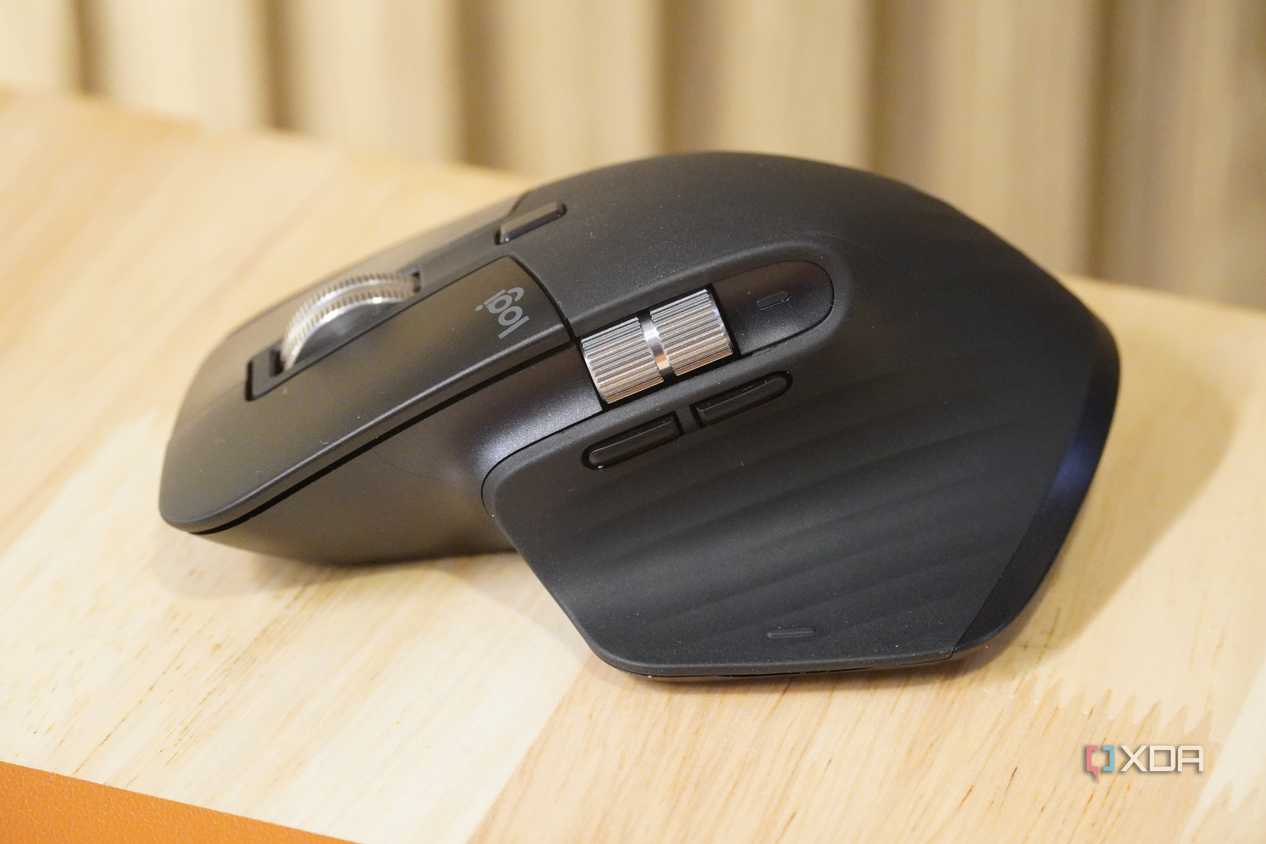 A side view of the MX Master 3S on a desk.