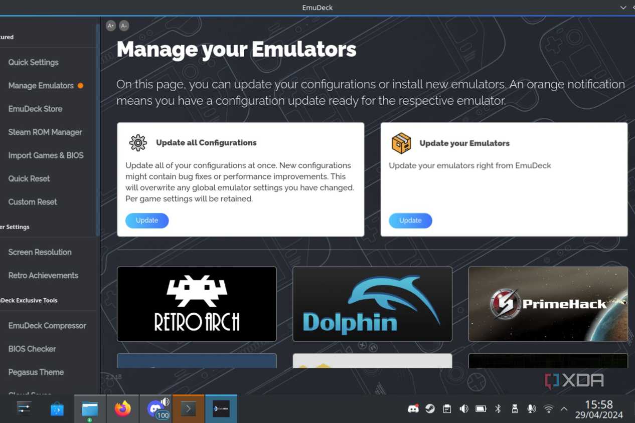 A screenshot showing the option to manage your Emulator opion in EmuDeck.