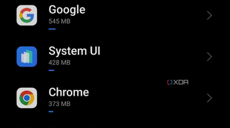A screenshot showing the memory use by apps on OnePlus 12.