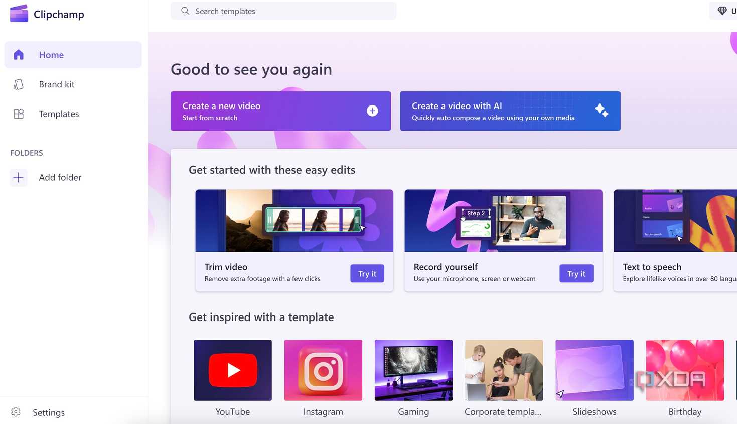 Clipchamp home