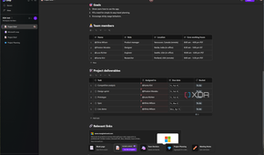 Screenshot of Microsoft Loop showing a template including team members and project deliverables