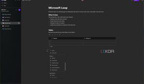 Screenshot of Microsoft Loop showing a list of elements that can be added to a page