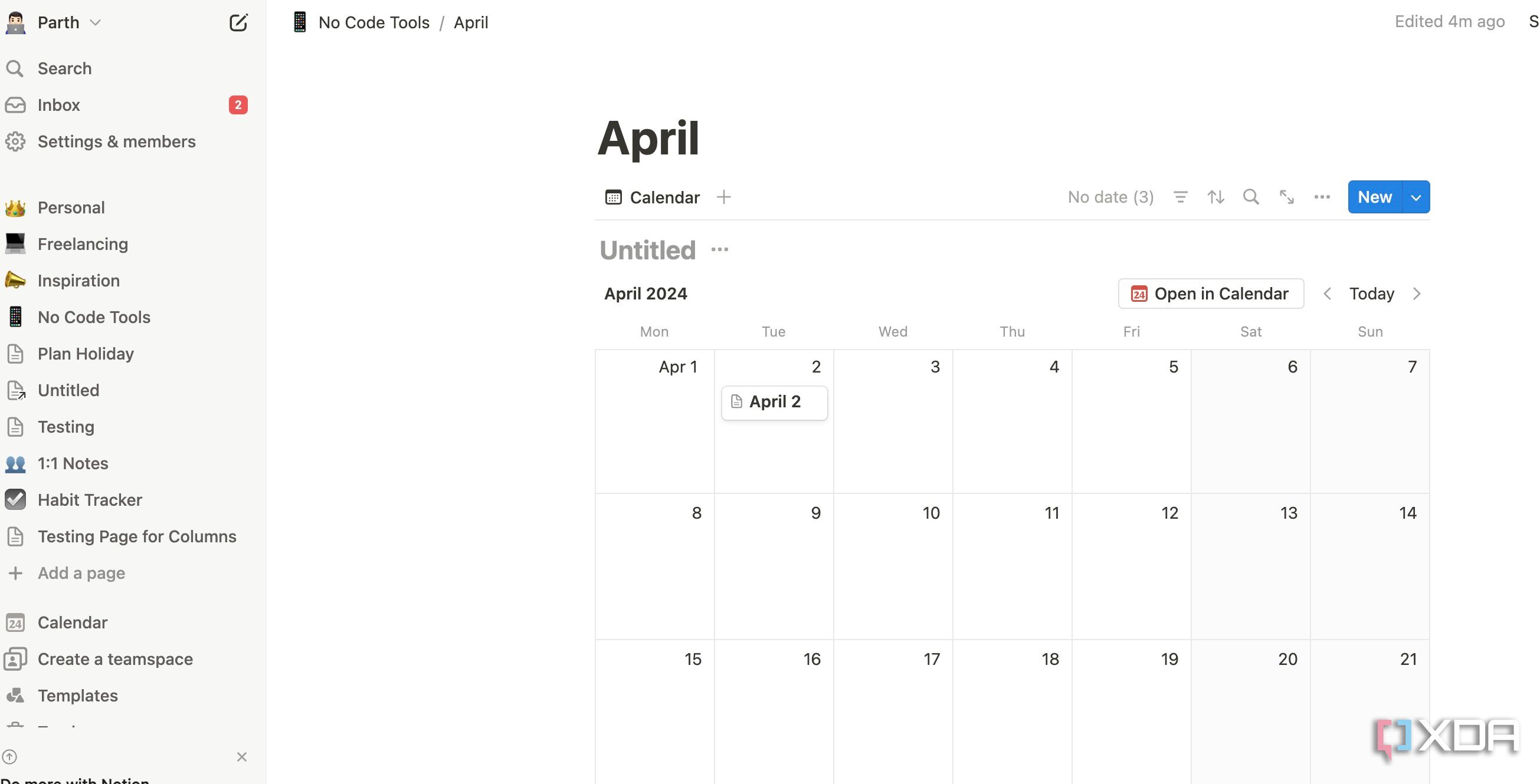 Notion calendar block