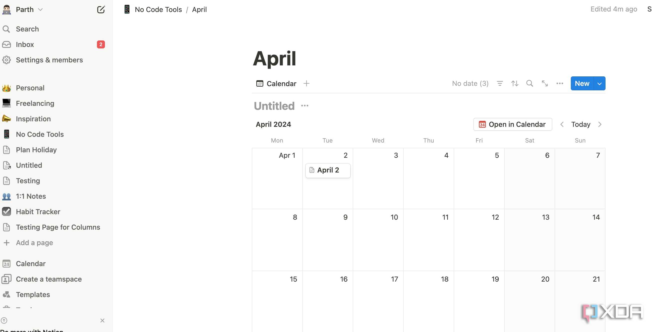 Notion calendar block