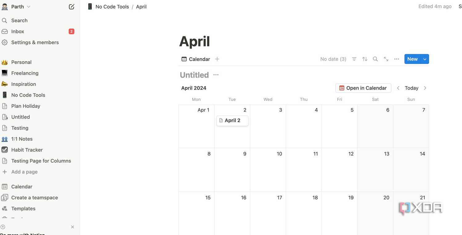 Notion calendar block