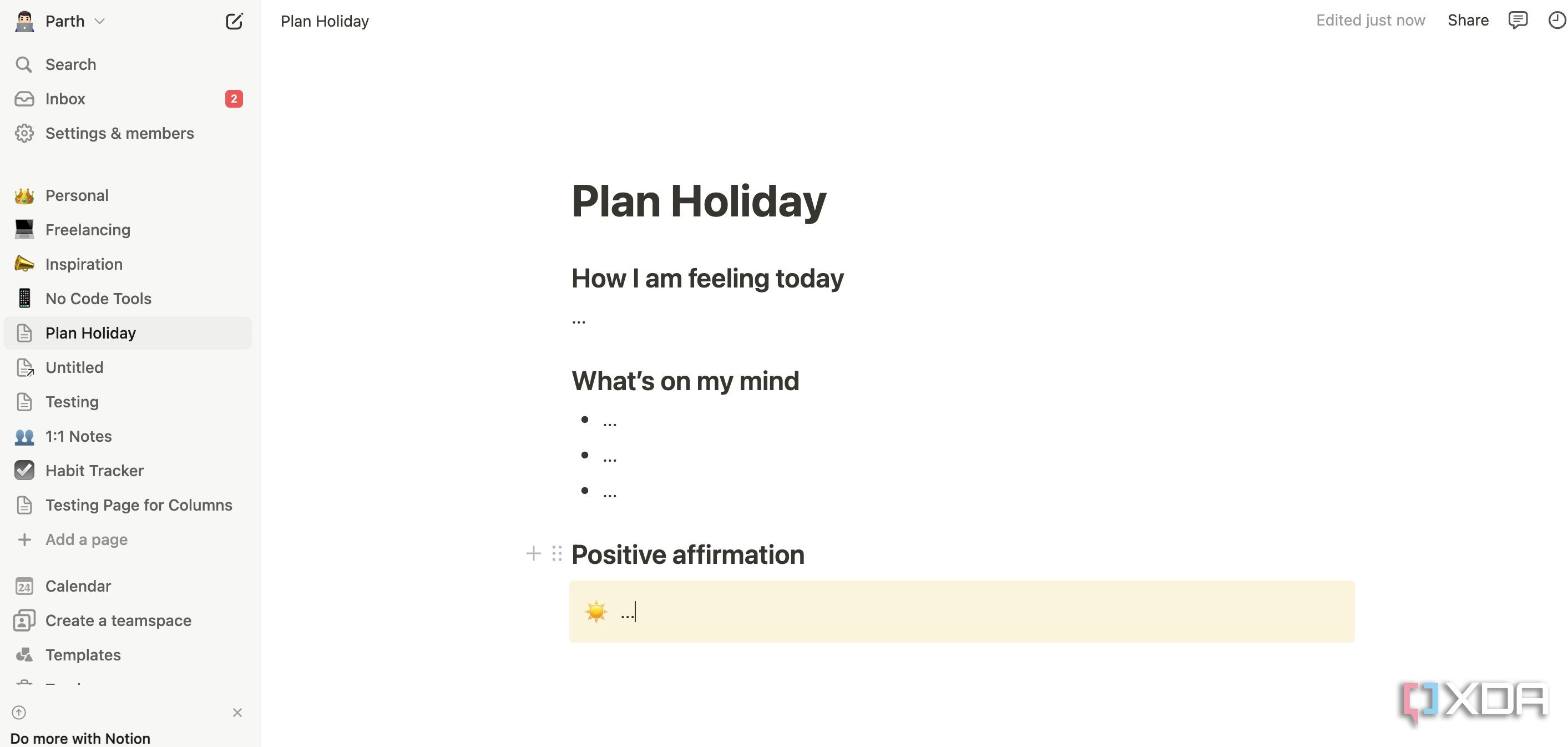 Notion holiday template