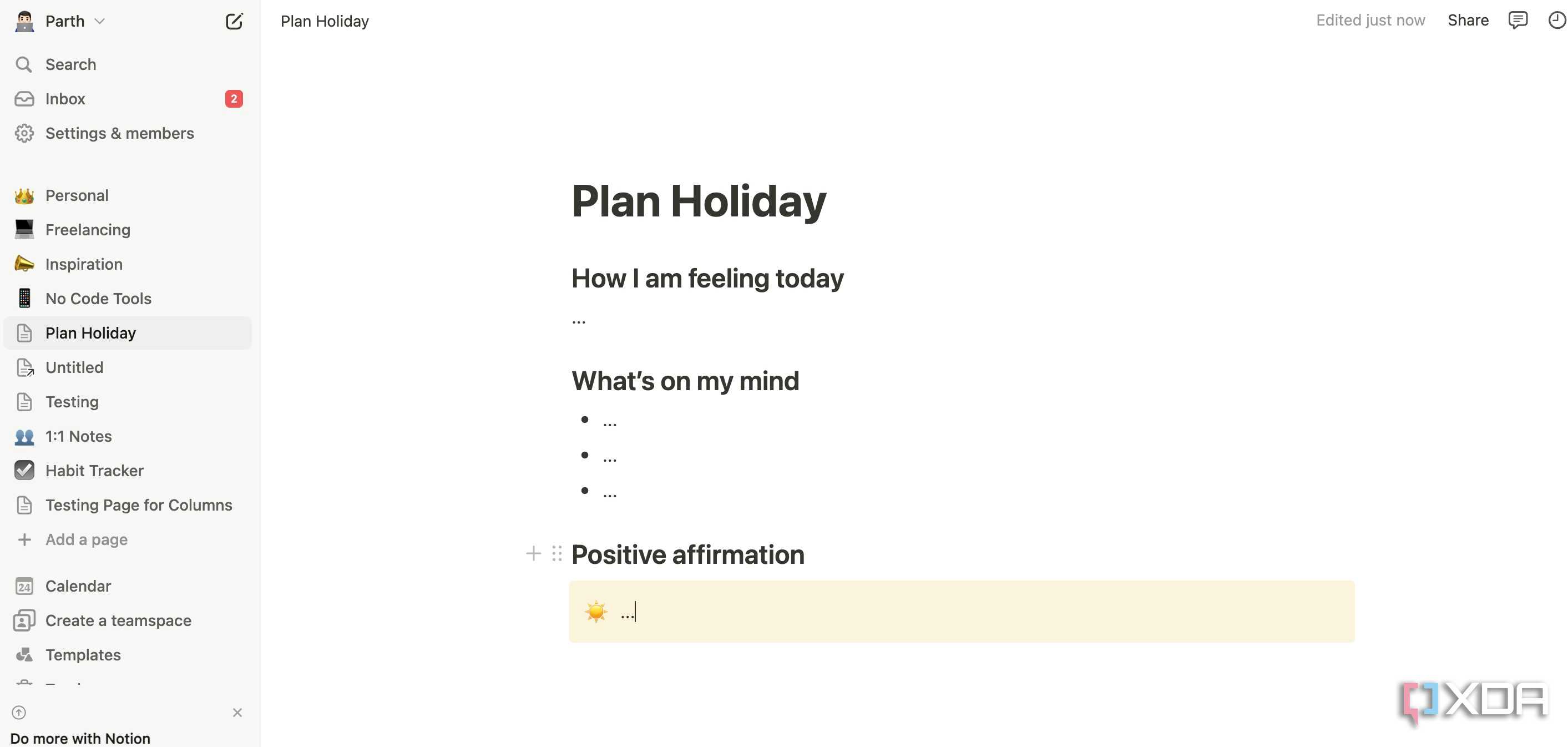 Notion holiday template
