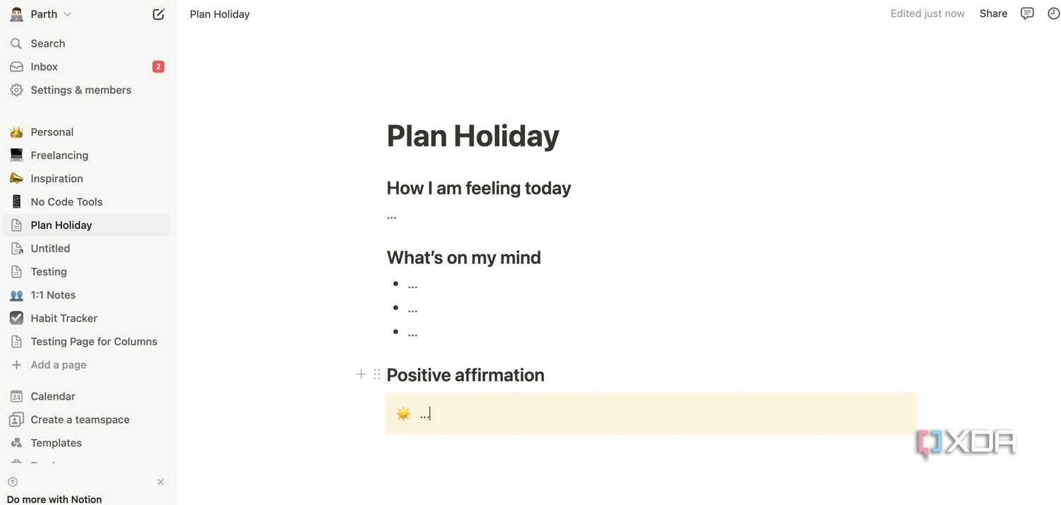 Notion holiday template