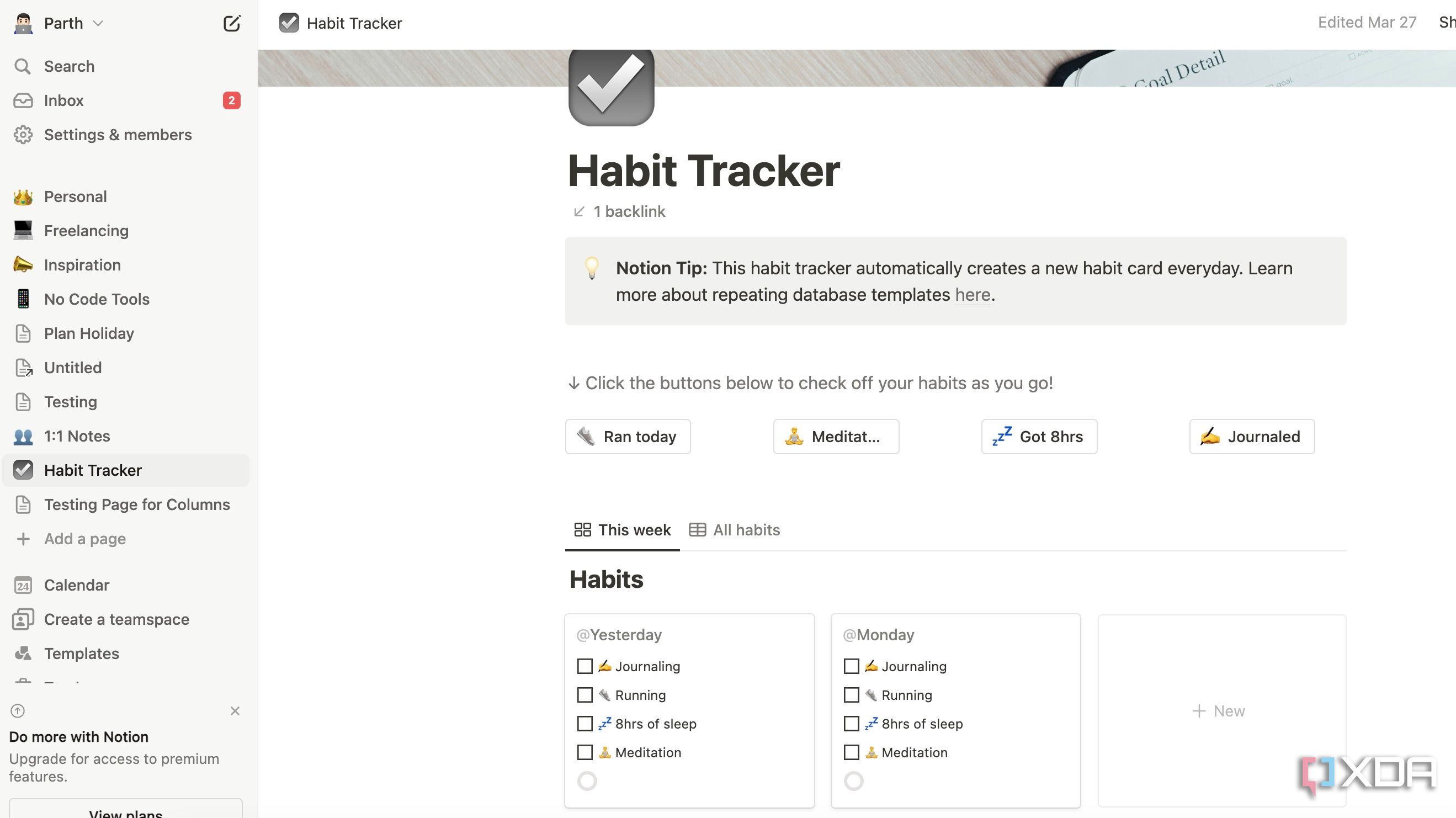 Notion habit tracker