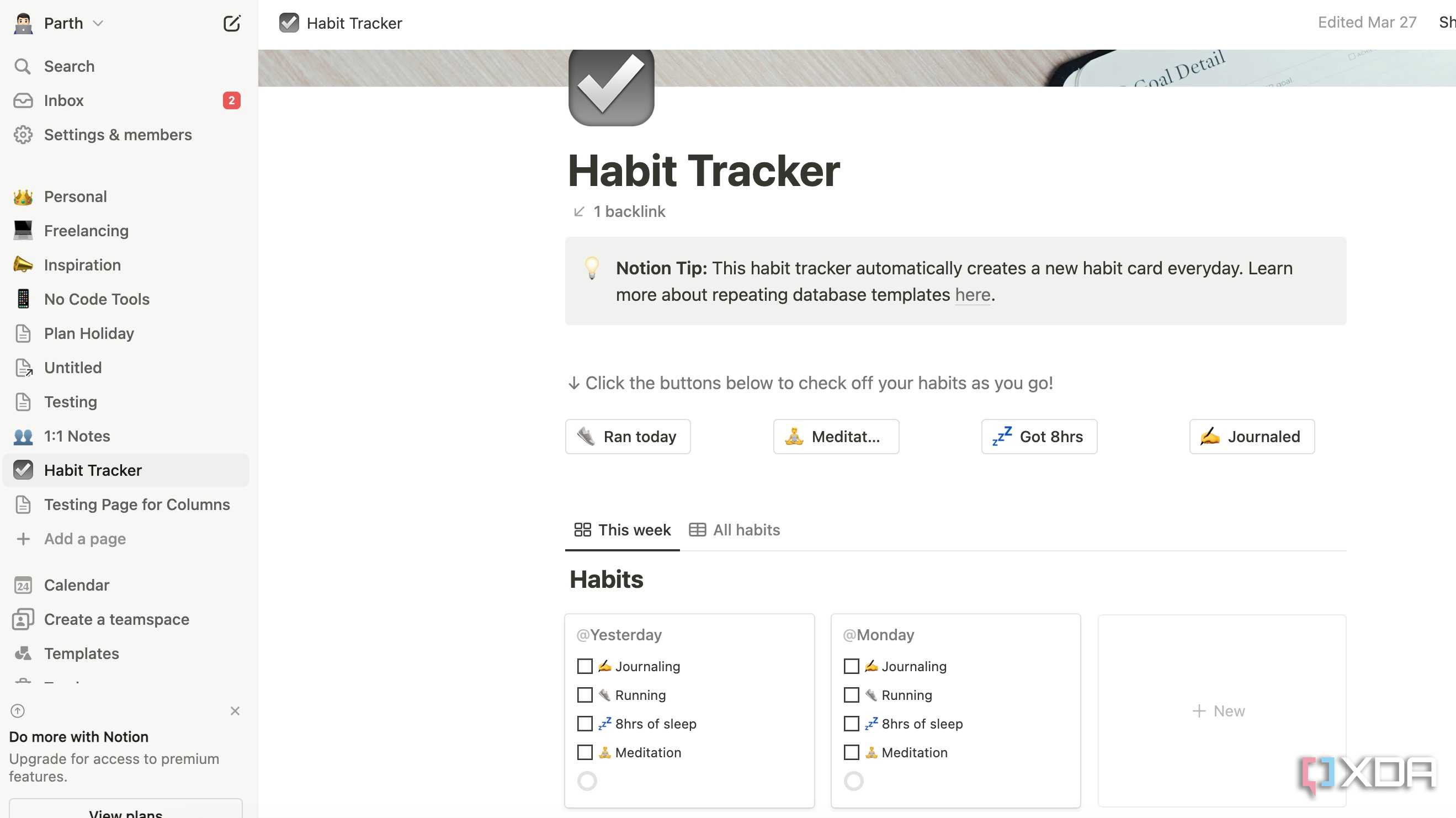 Notion habit tracker