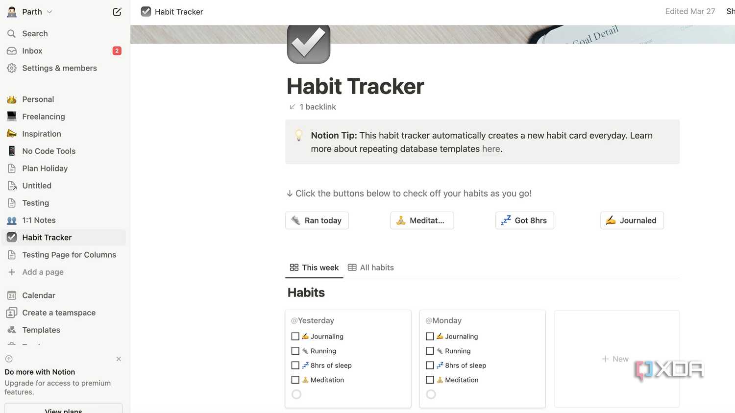 Notion habit tracker