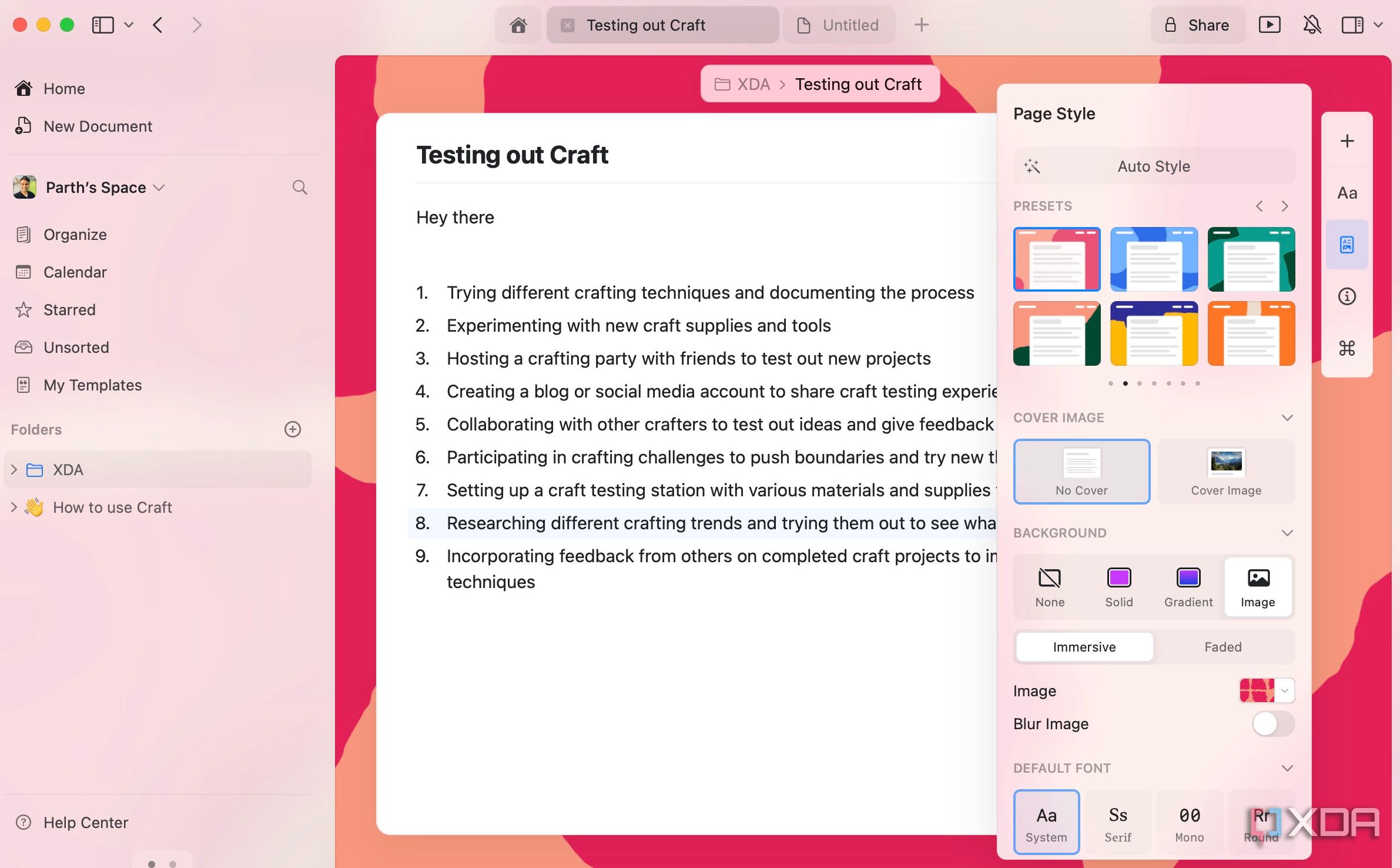 Craft page styles