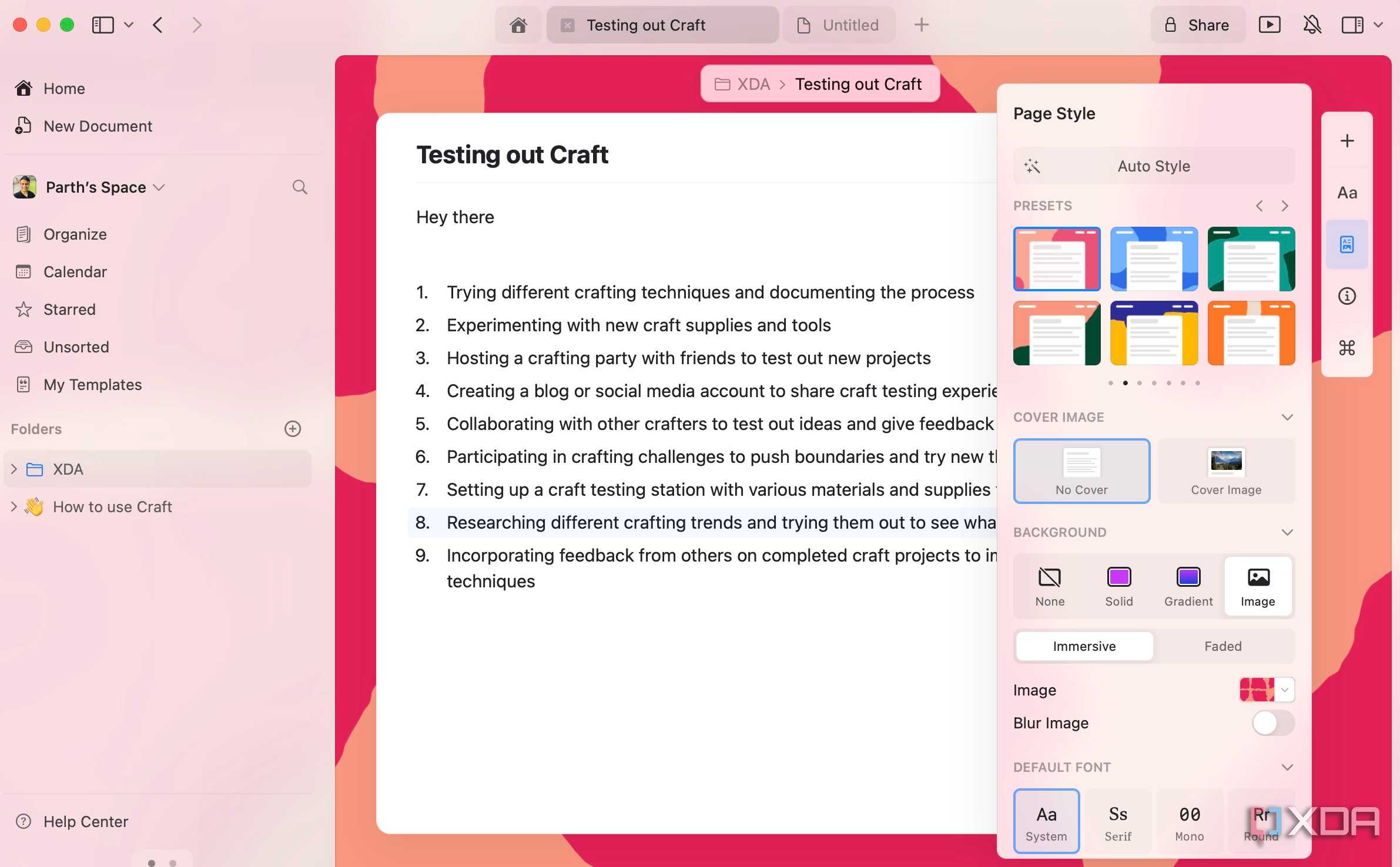 Craft page styles