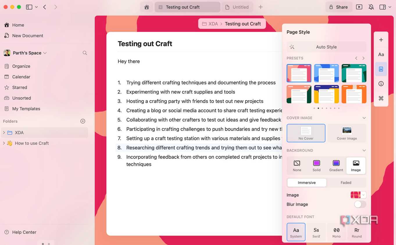 Craft page styles