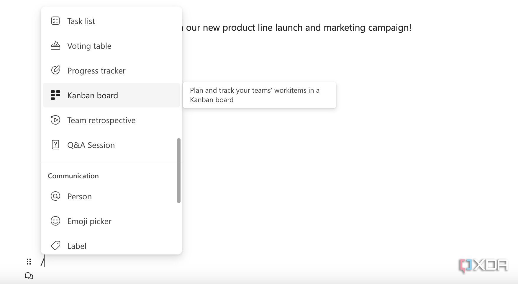 Insert kanban boards in Microsoft Loop