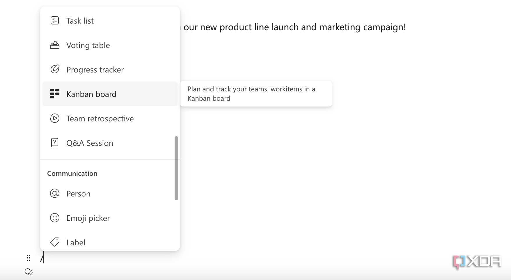 Insert kanban boards in Microsoft Loop