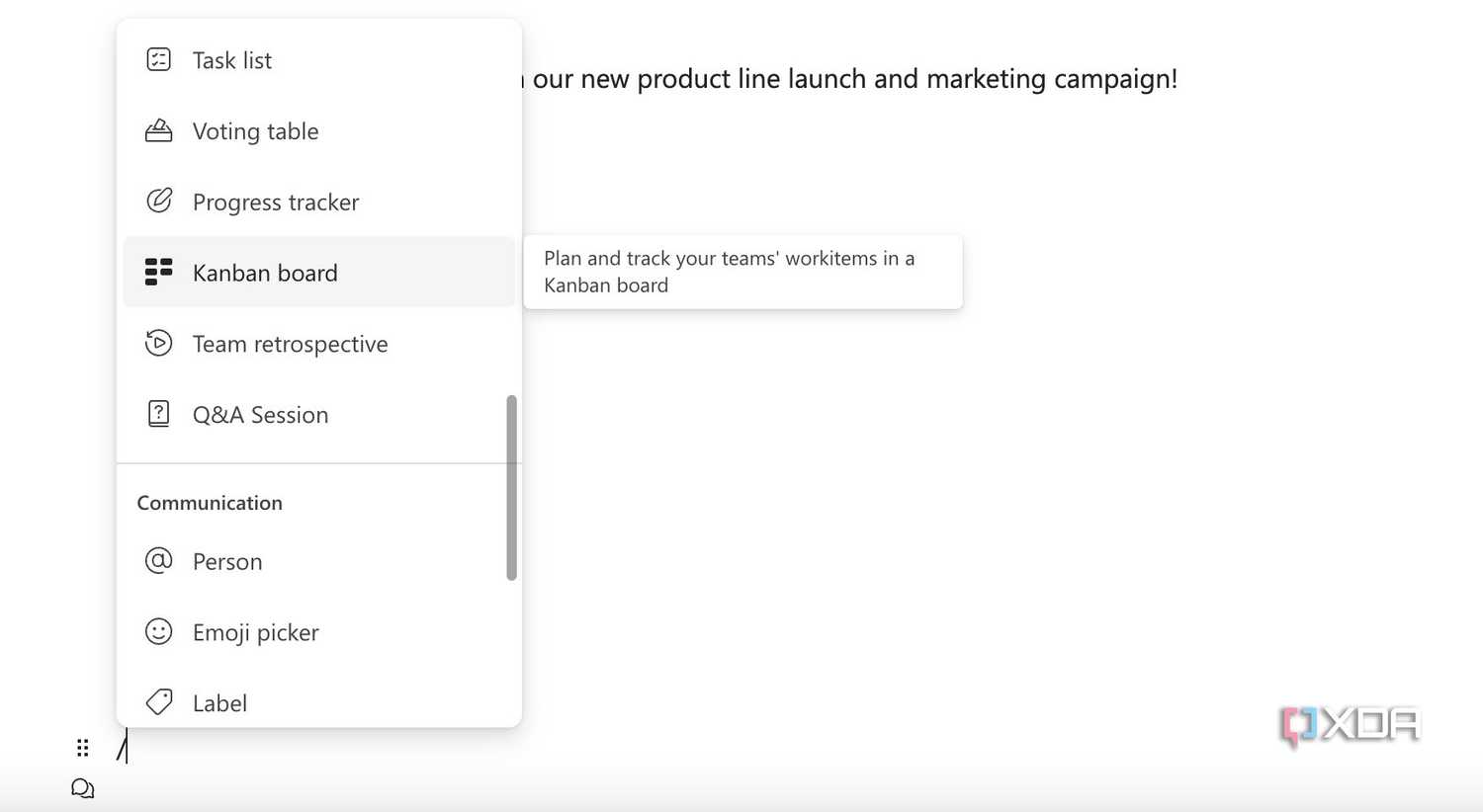 Insert kanban boards in Microsoft Loop