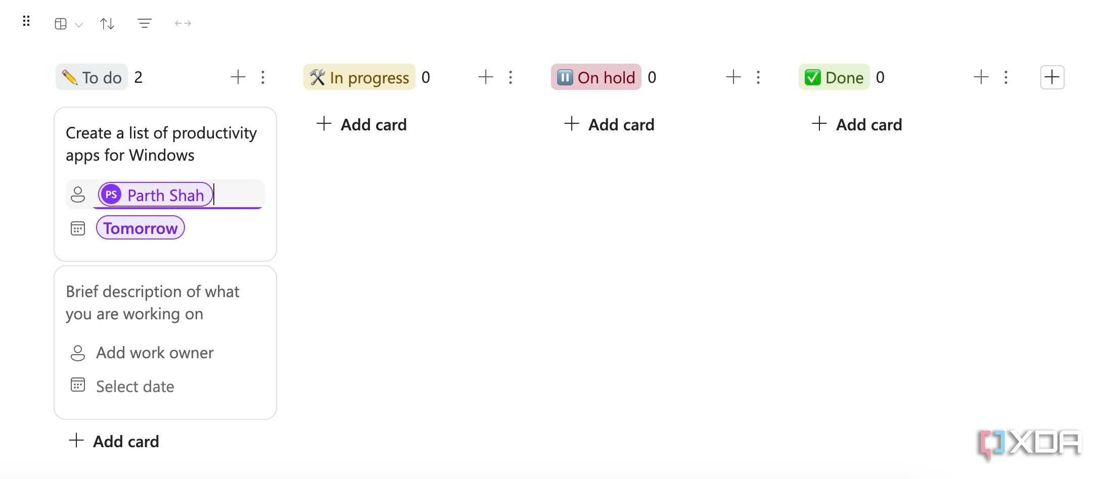 assign a task in Kanban boards in Microsoft Loop
