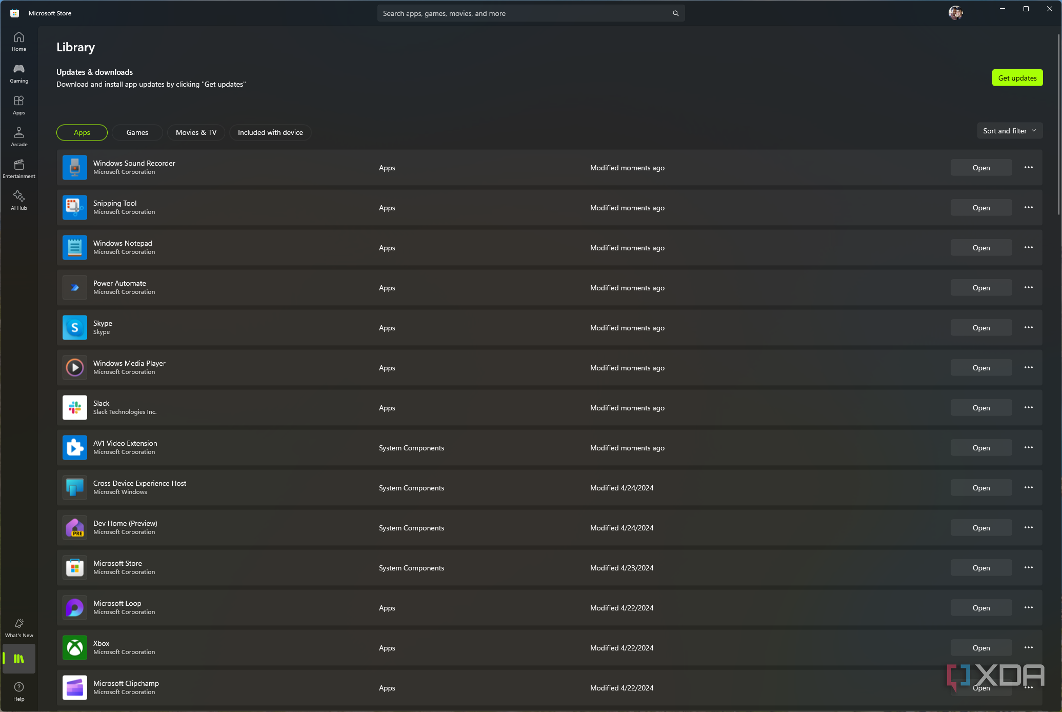 Screenshot of a user's library on the Microsoft Store