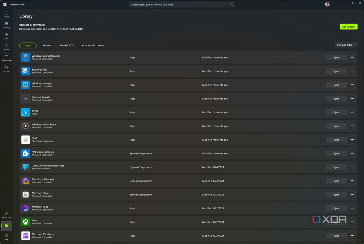 Screenshot of a user's library on the Microsoft Store