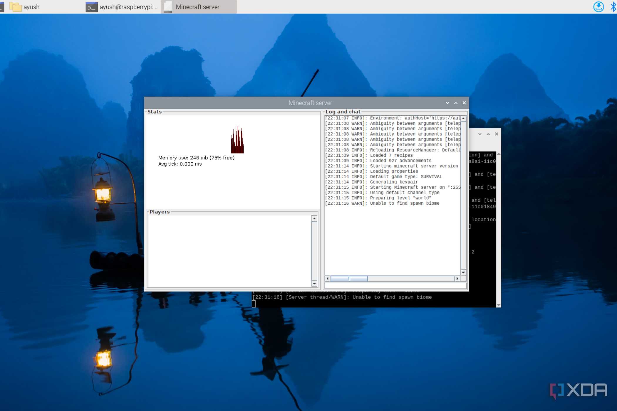 A Minecraft server running on the Raspberry Pi 5