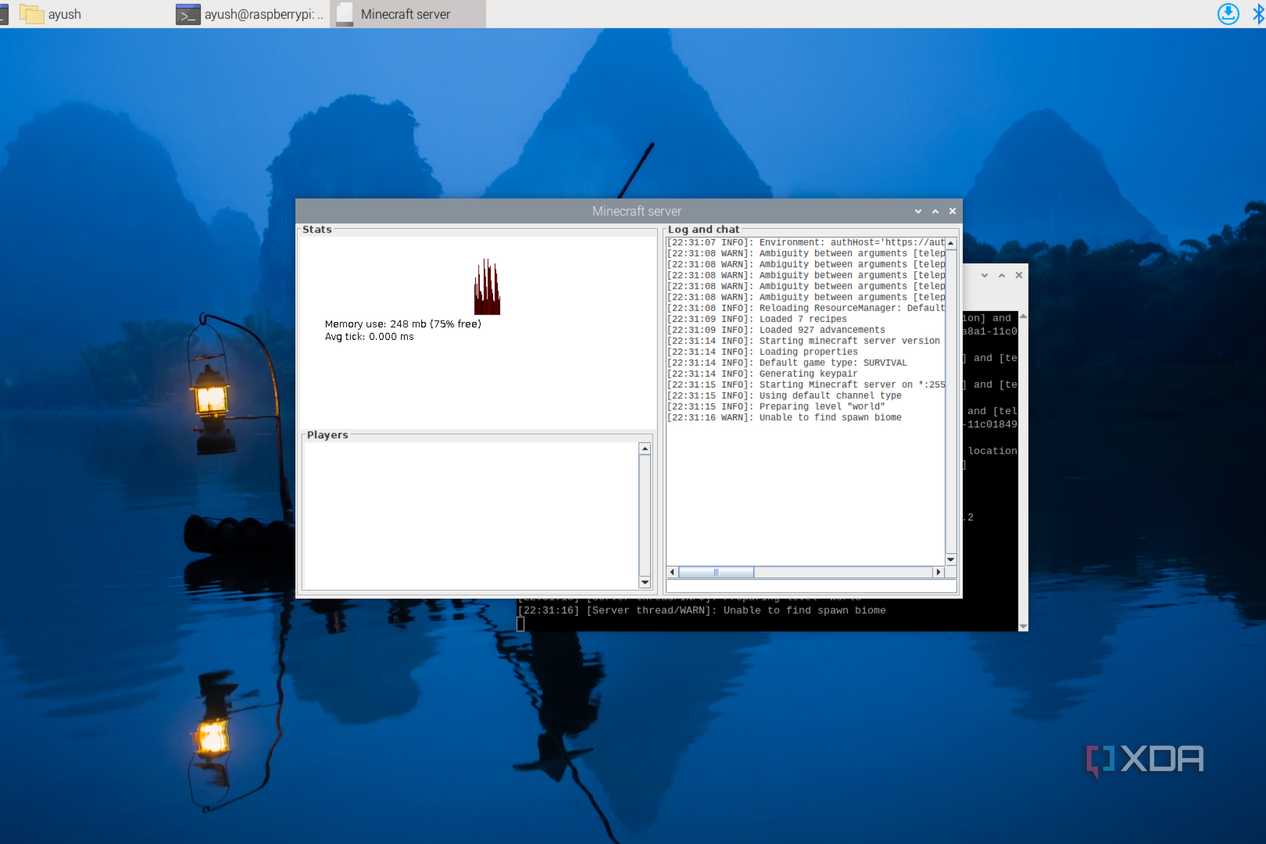 A Minecraft server running on the Raspberry Pi 5