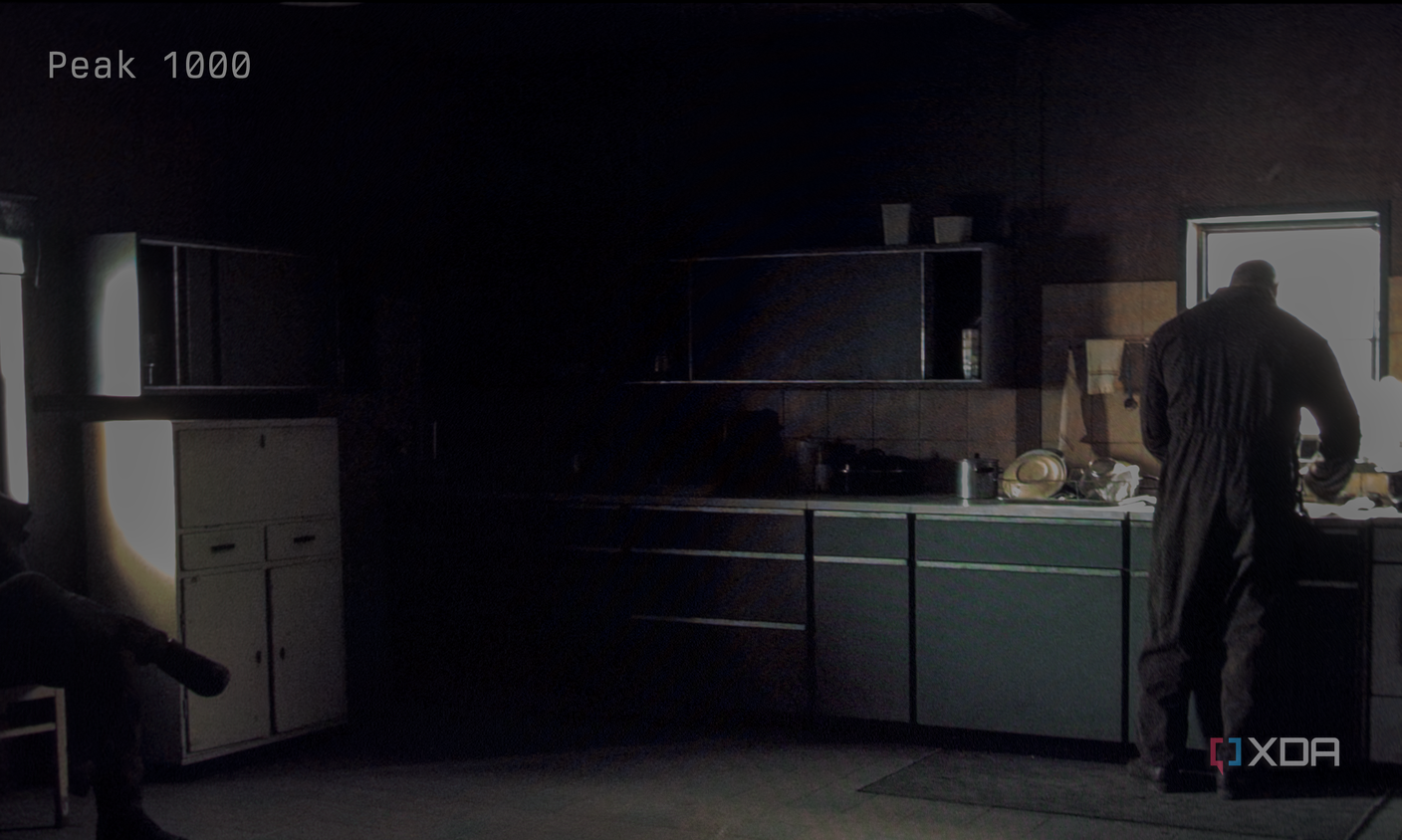 A photo of a dark scene displayed on the MSI MAG 271QPX in Peak 1000