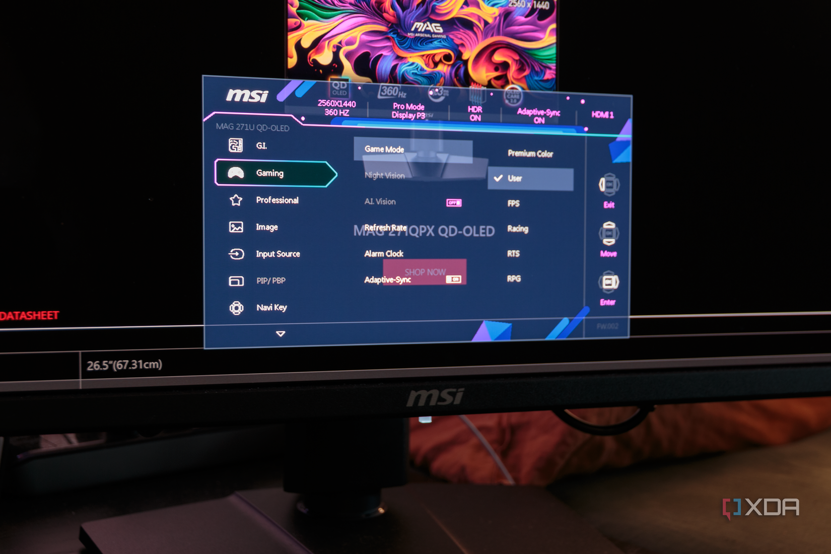 The OSD of the MSI MAG 271QPX
