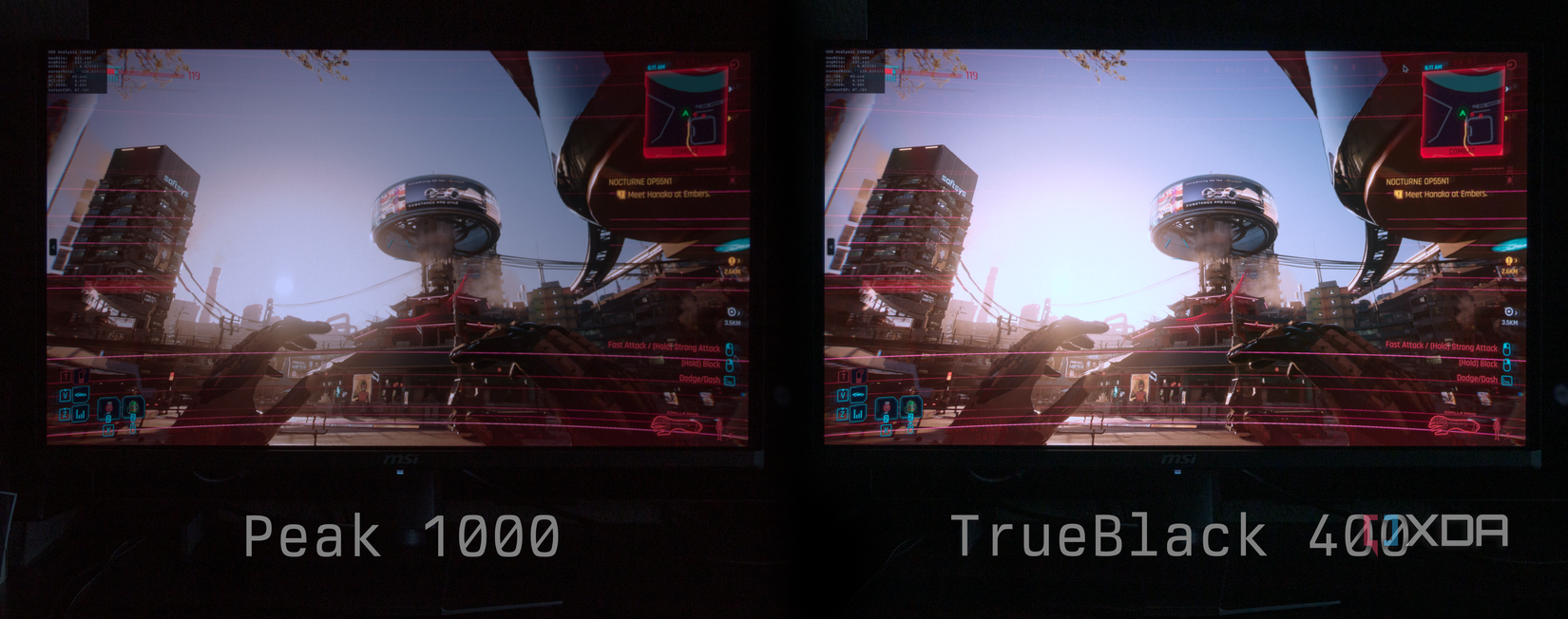 A brightness comparison between TrueBlack 400 and Peak 1000