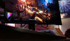 A cutscene being shown on the MSI MAG 271QPX with a controller present