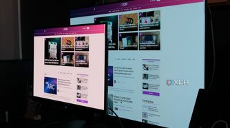 The MSI MAG 271QPX next to the LG C2 showing the difference in viewing angles