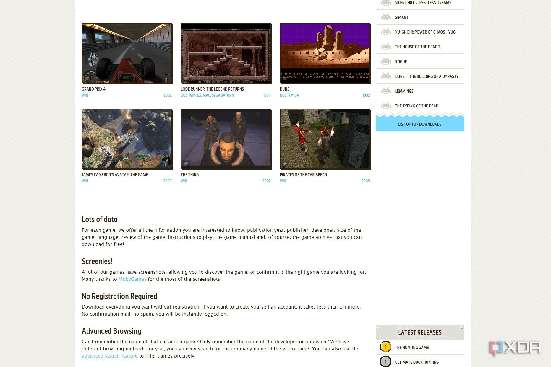 Screenshot of My Abandonware home page