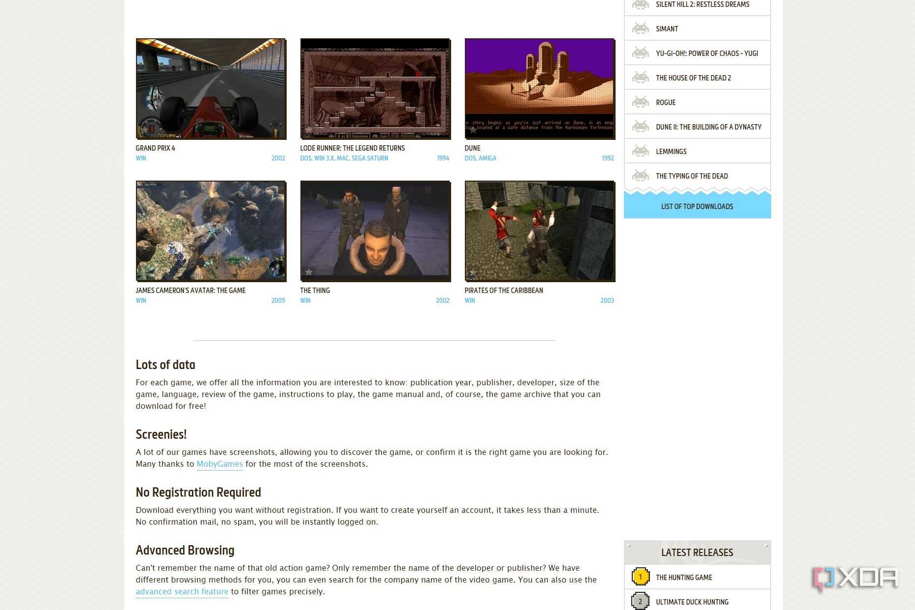 Screenshot of My Abandonware home page
