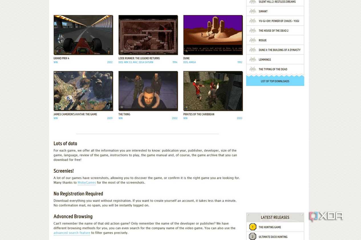 Screenshot of My Abandonware home page