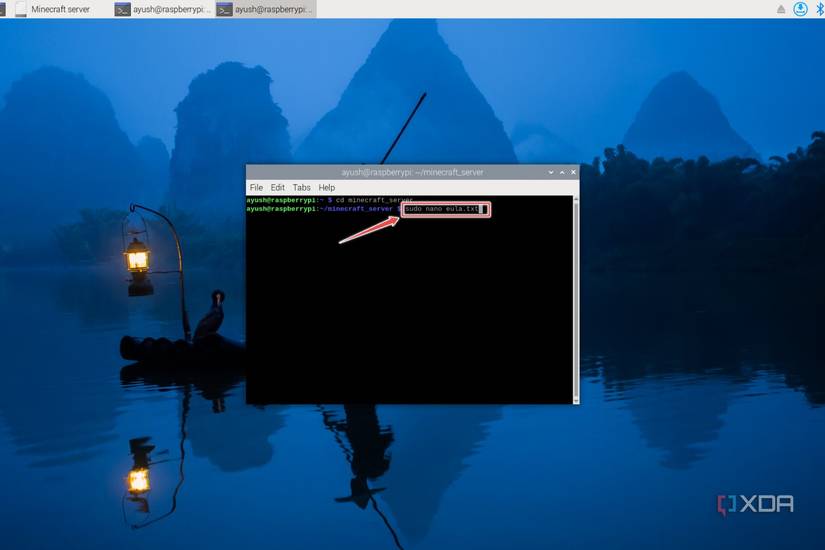 The command to open the Mojang EULA text file