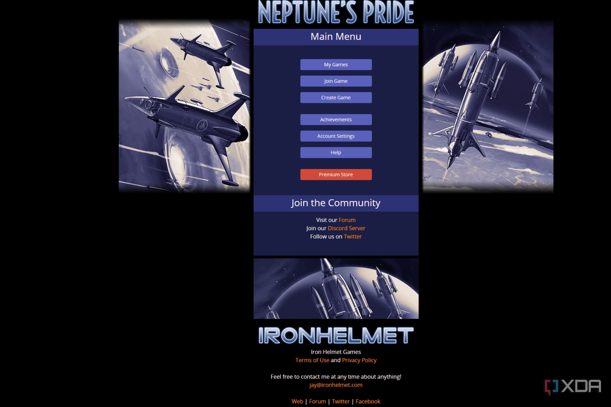 A screenshot showing the Neptune's Pride main page.