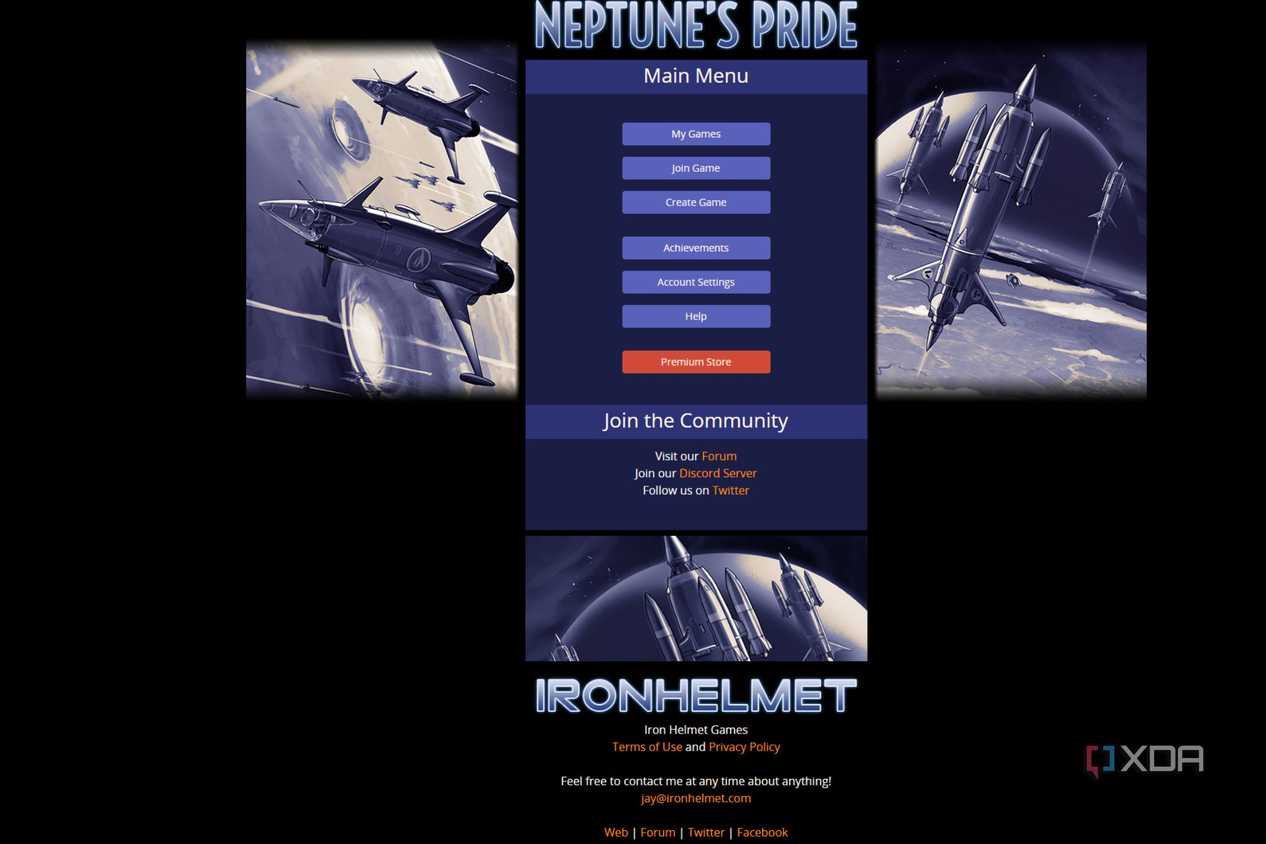 A screenshot showing the Neptune's Pride main page.