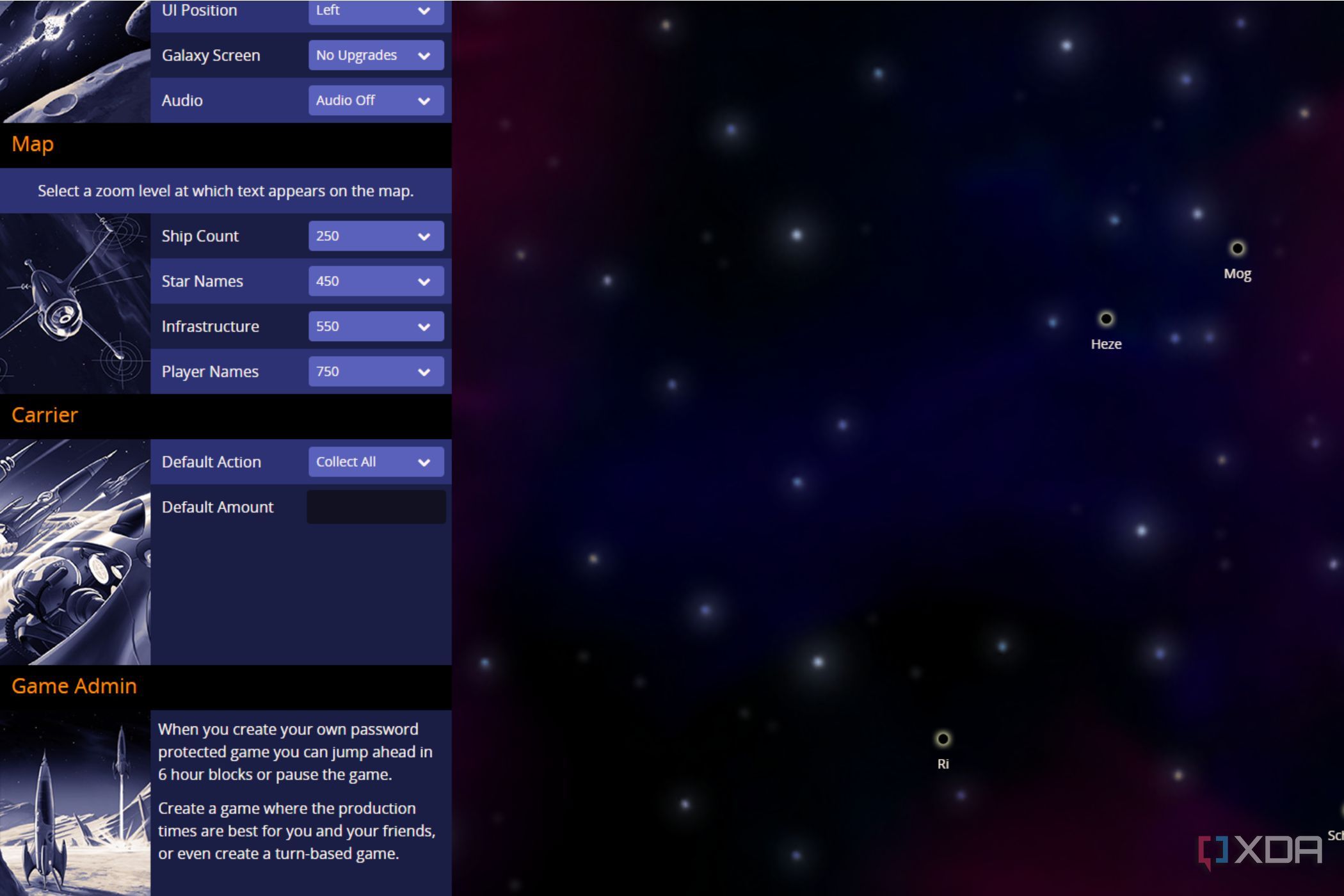 A screenshot showing the Neptune's Pride options page.