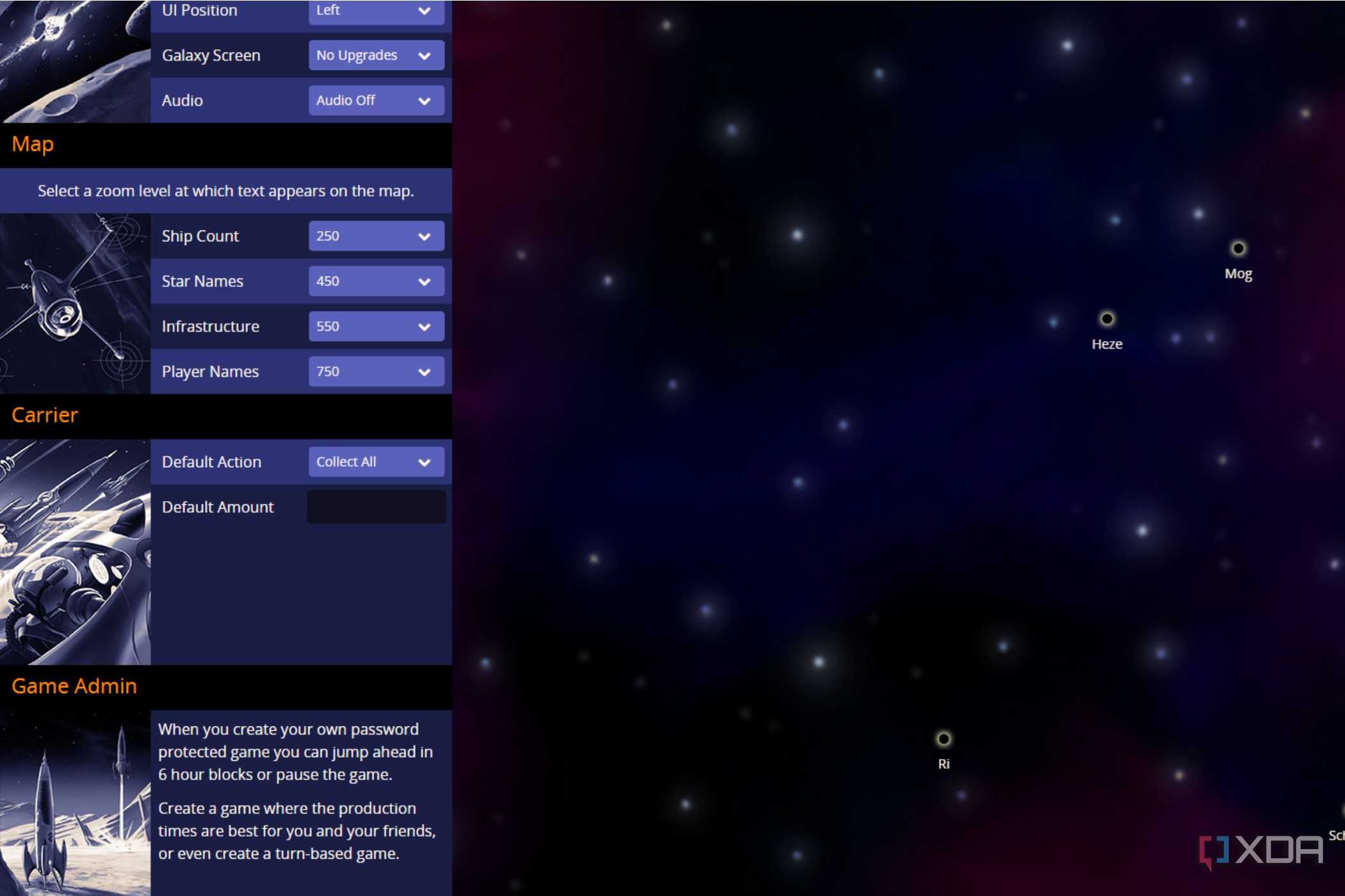 A screenshot showing the Neptune's Pride options page.