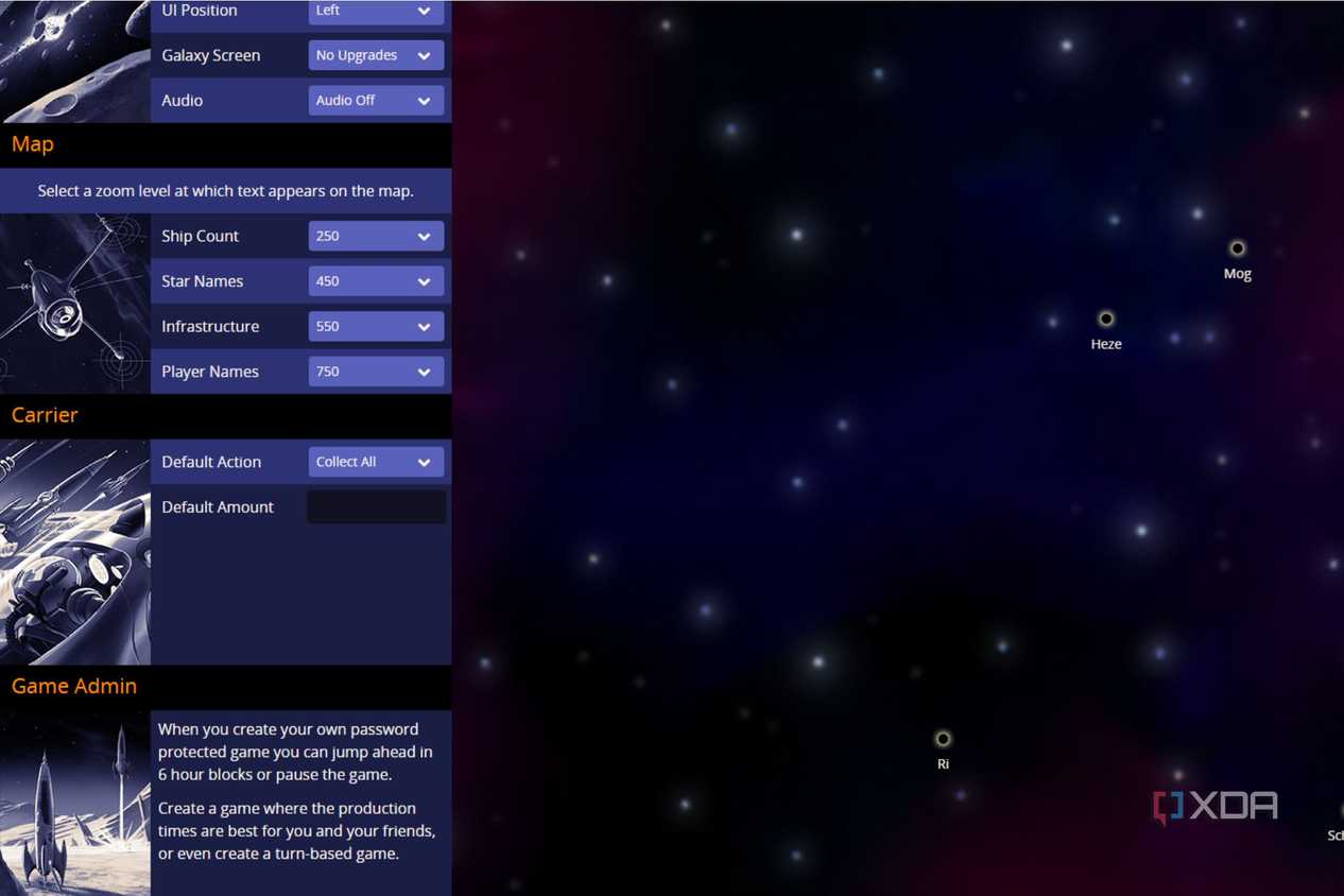 A screenshot showing the Neptune's Pride options page.