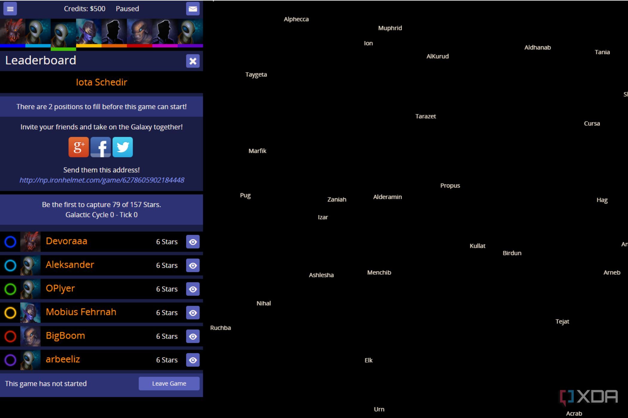 A screenshot showing the Neptune's Pride main gameplay page.