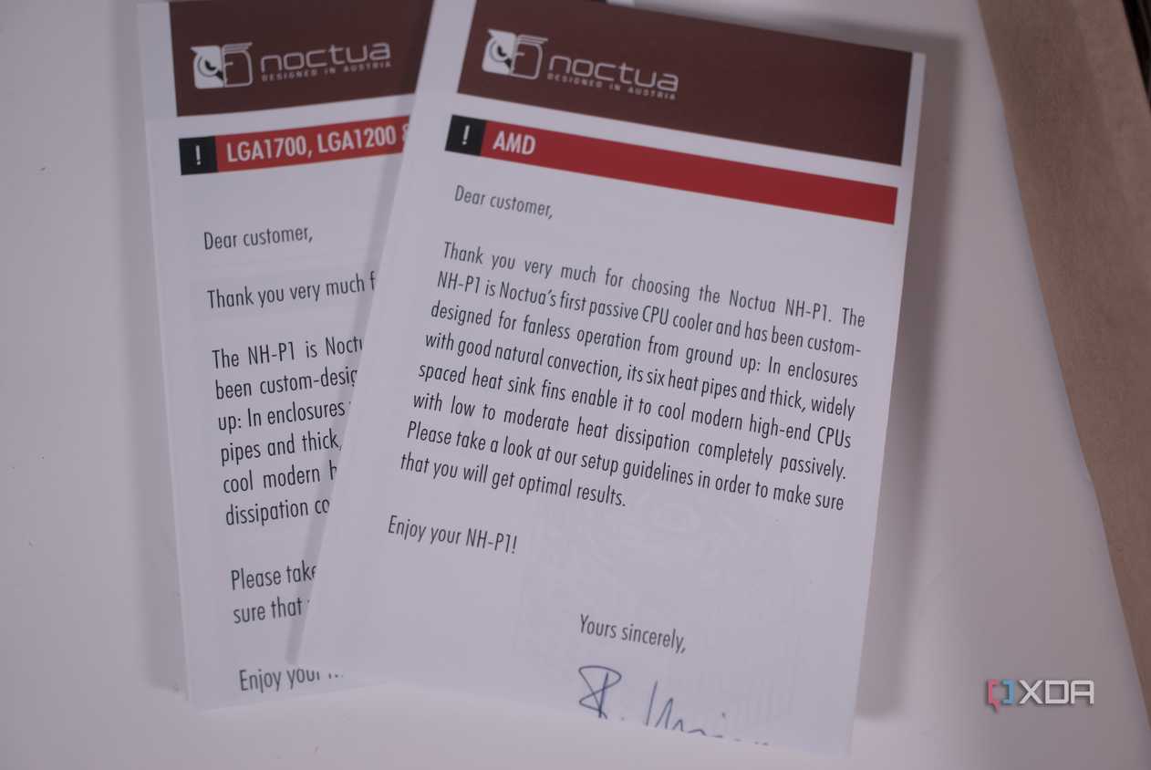 Noctua NH-P1 thank you card