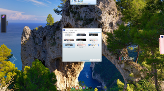 Screenshot of ObjectDock with three tabbed docks open, one with Windows Live style, one with a custom style, and the other with classic style