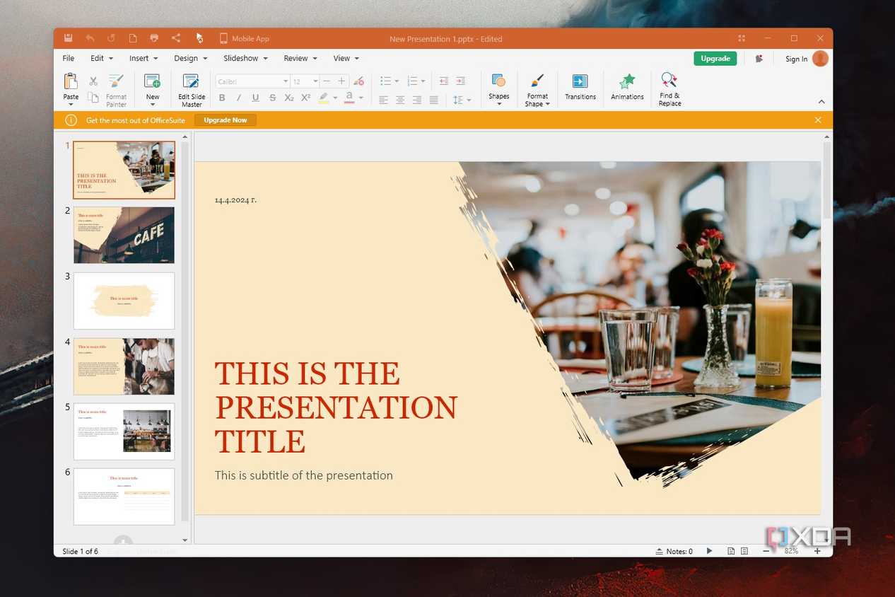Screenshot of OfficeSuite Presentations running on Windows 11