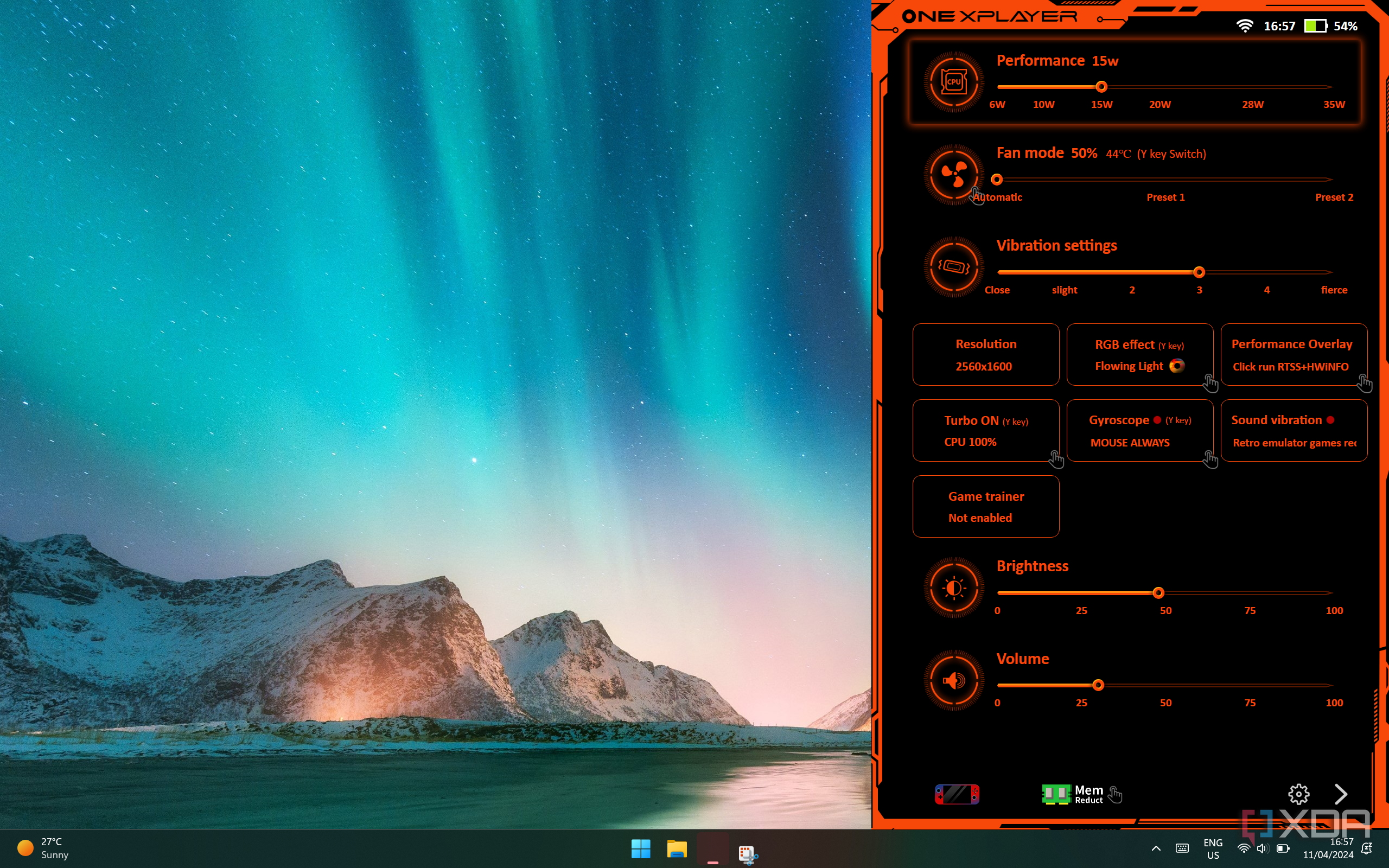 Screenshot of the OneXCOnsole overlay