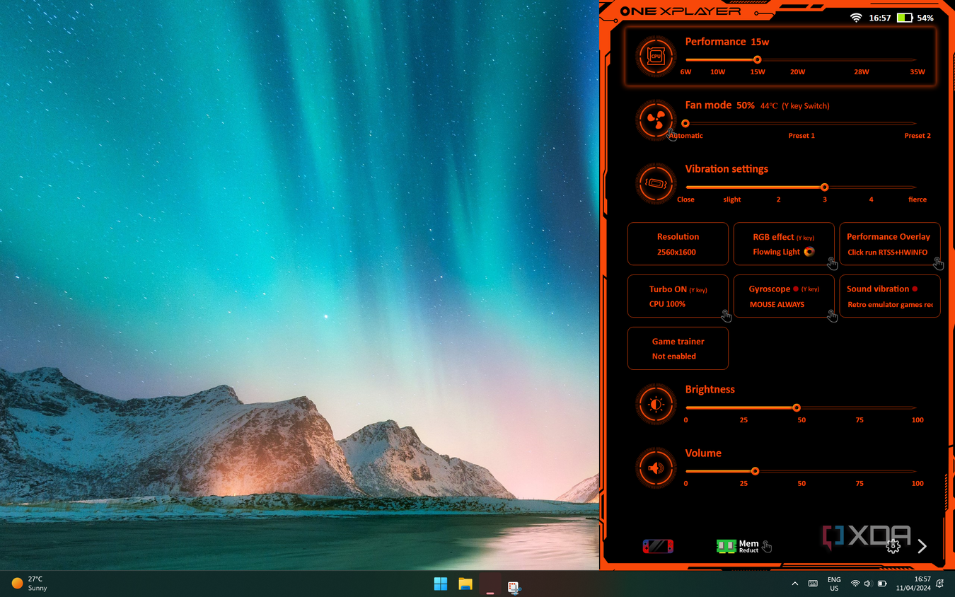 Screenshot of the OneXCOnsole overlay