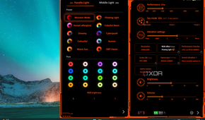 Screenshot of the OneXCOnsole overlay with RGB light settings open